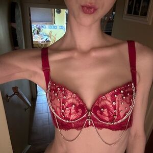 Handmade Red Rhinestone Festival Bra | EDC Rave Top | Crystal Chain Embellished